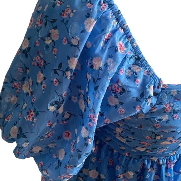 Boutique Womens Floral Square Neck Sundress-Blue-Size M-GUC - Picture 3 of 6